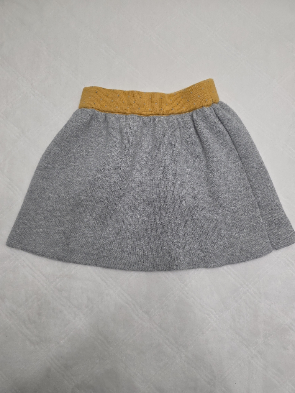 Girls' Gray Knit Skirt with Mustard Waistband